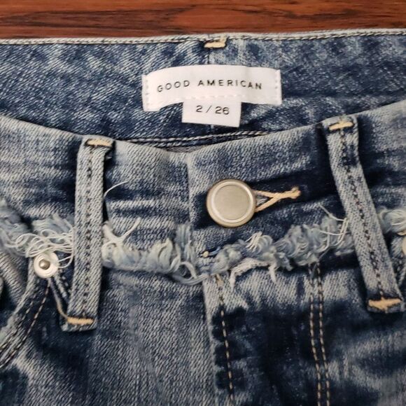 Good American Fringe Hem Chic Edgy Feminine Streetwear Straight Leg Size 26 - Picture 2 of 6